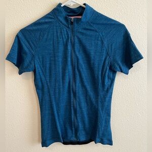 Women’s Giro blue wool short sleeve cycling jersey, size Small.